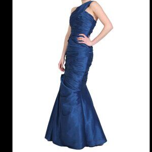 Monique Lhuillier formal long dress blue long one shoulder mermaid gown SIZE 10